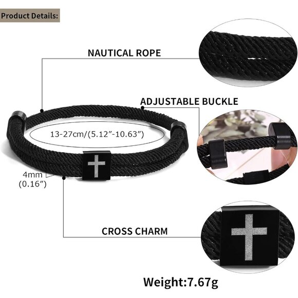 Men Rope Bracelets Nautical Cross Handmade Adjustable Nylon Jewelry - Picture 4 of 6